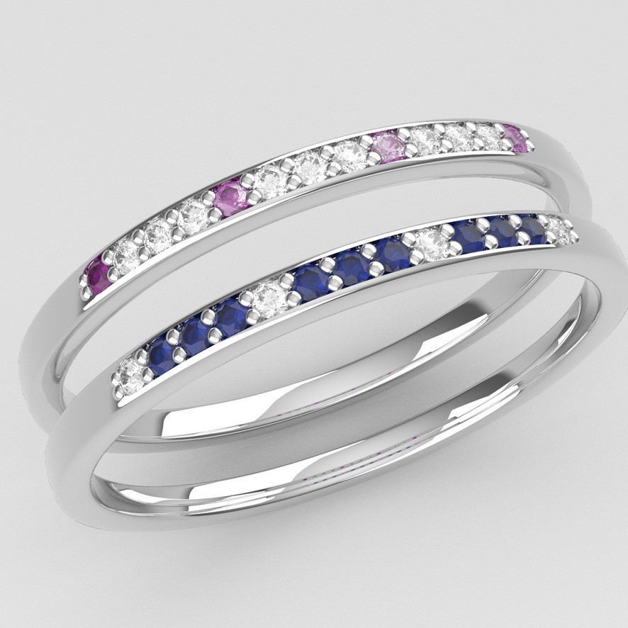 CAD render of two rings in white metal