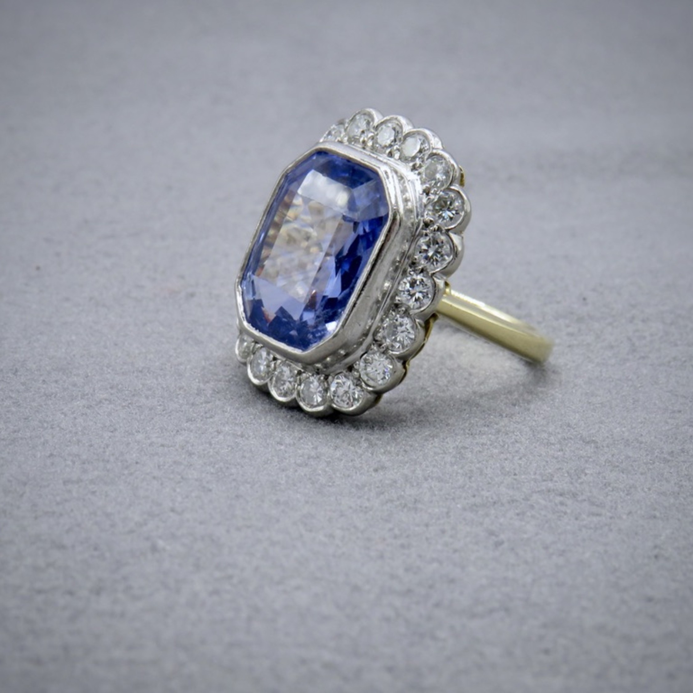 sapphire and diamond ring with gold shank