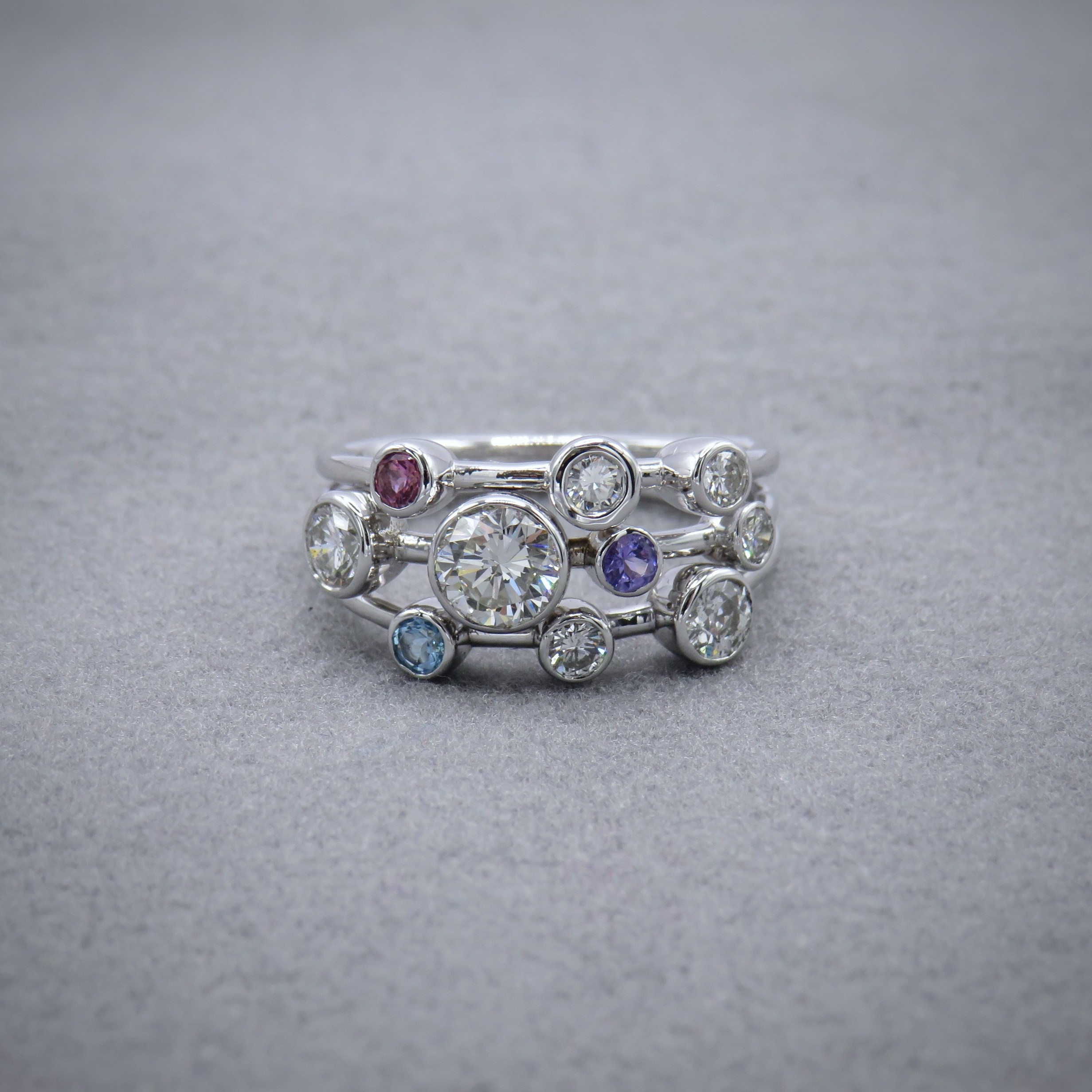 Multi stone white gold ring