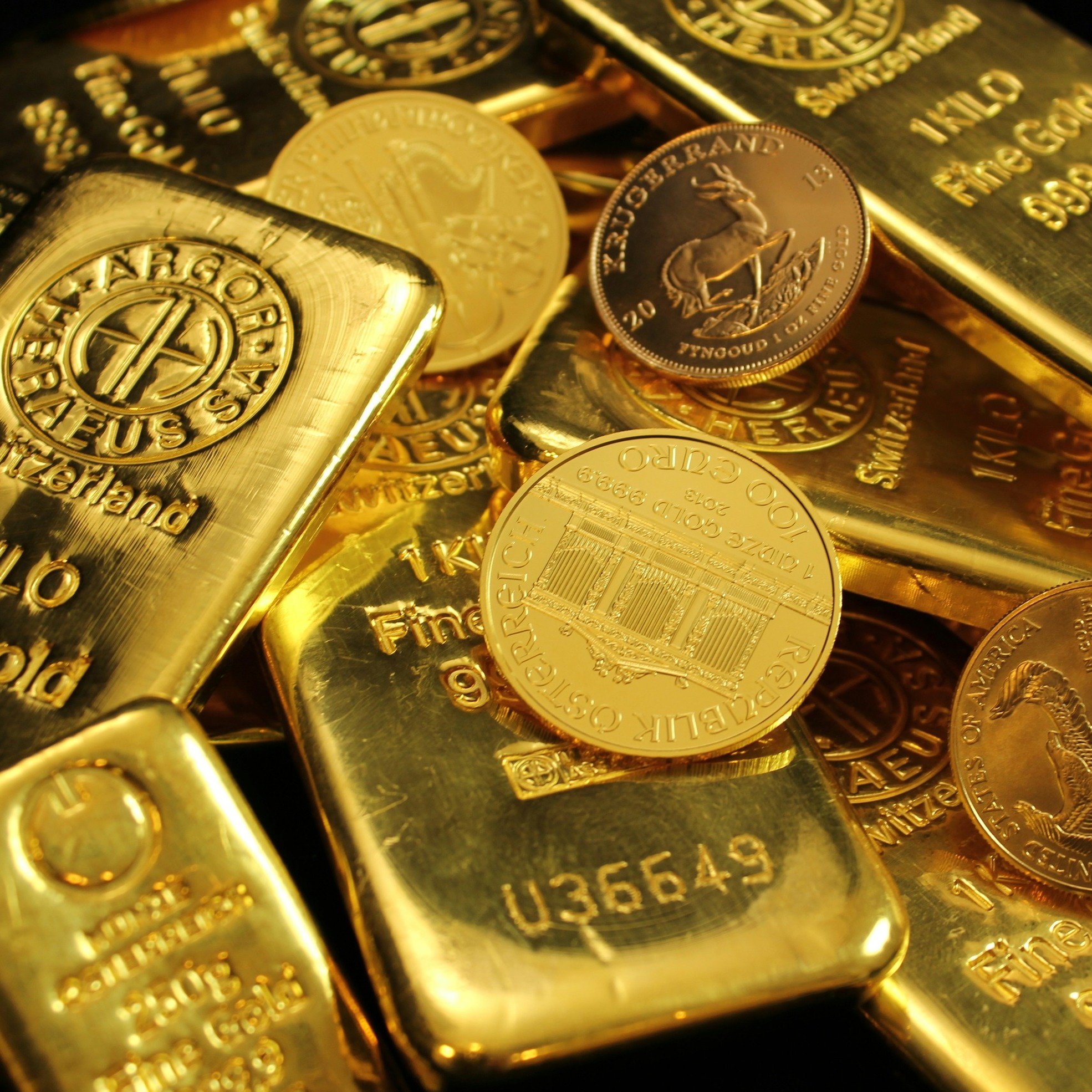 Gold coins and bars